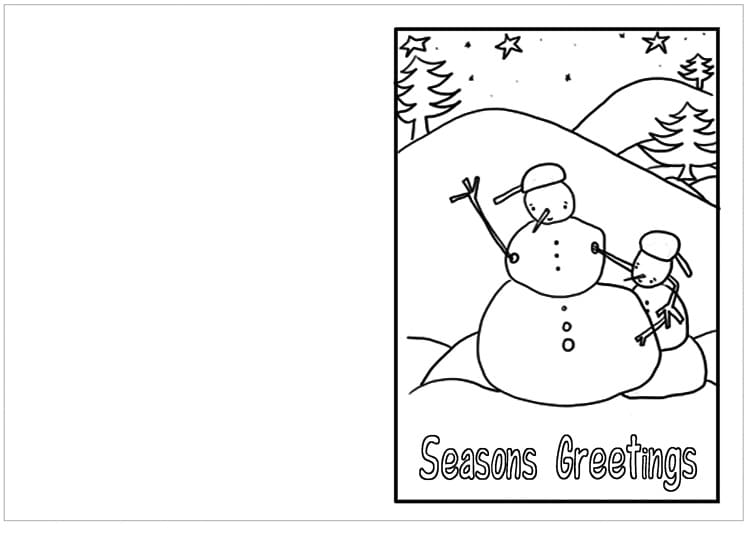 Christmas Card with Snowmen coloring page