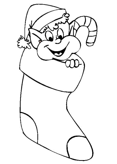 Christmas Elf in Stocking coloring page