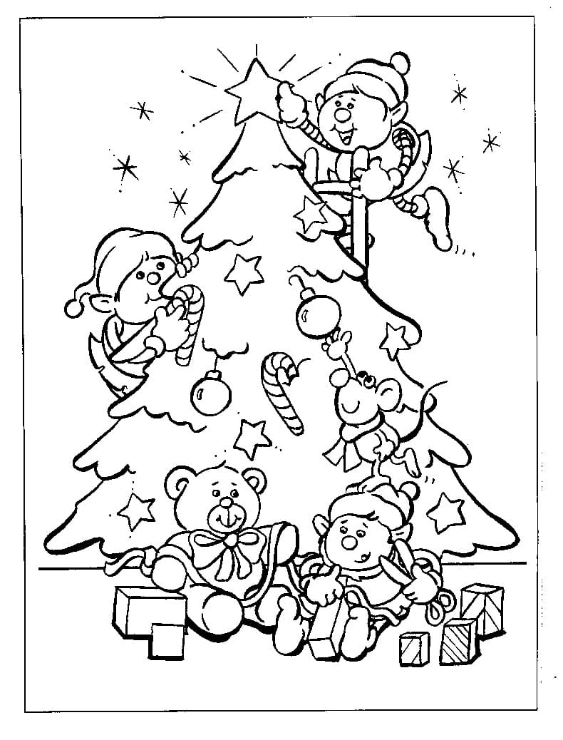 Christmas Elves Decorating Christmas Tree