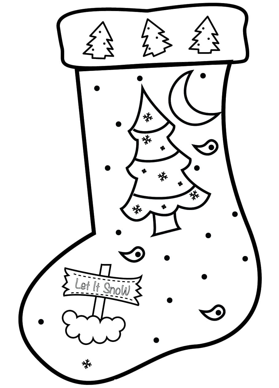 Christmas Stocking and Christmas Tree coloring page - Download, Print ...