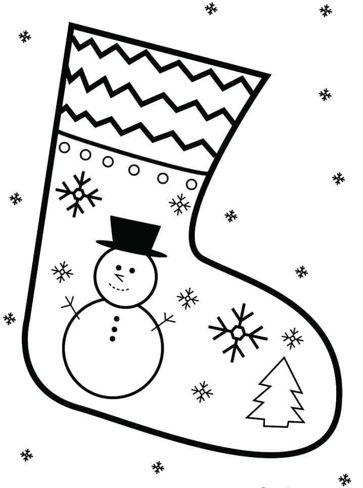 Christmas Stocking and Snowman coloring page