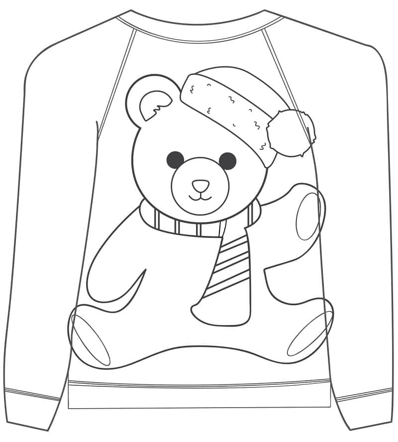 Christmas Sweater with Teddy Bear coloring page