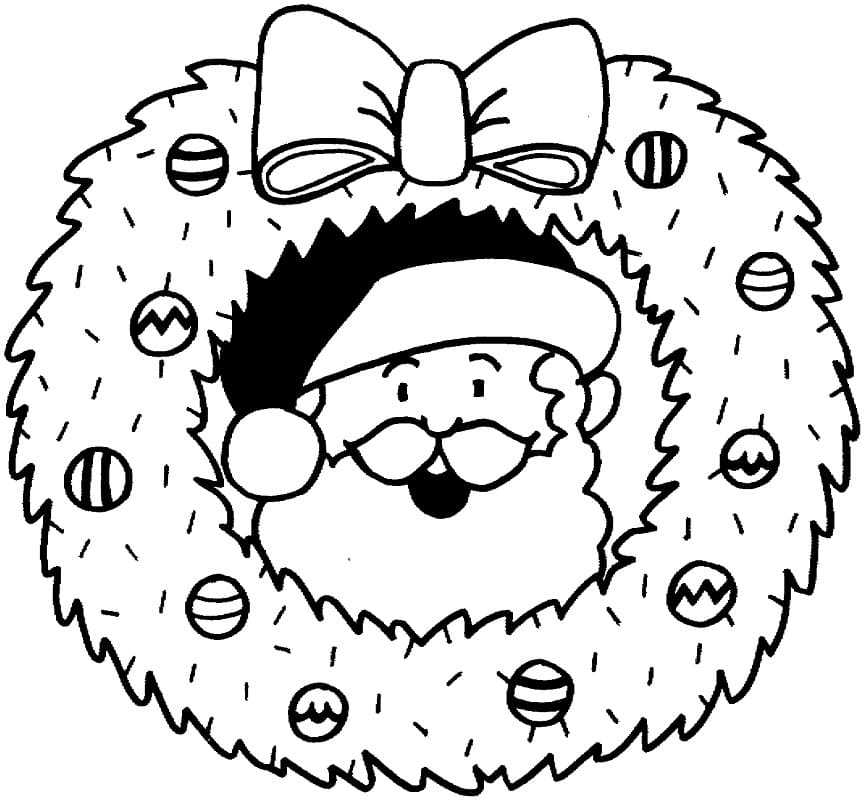 Christmas Wreath with Santa Claus coloring page