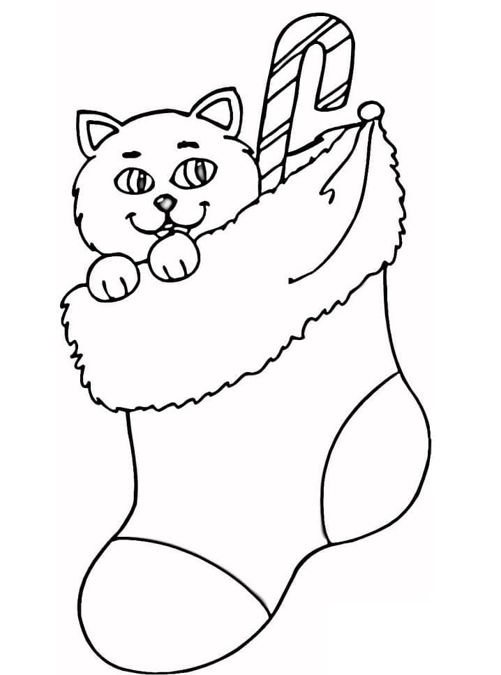 Cute Cat in Christmas Stocking coloring page