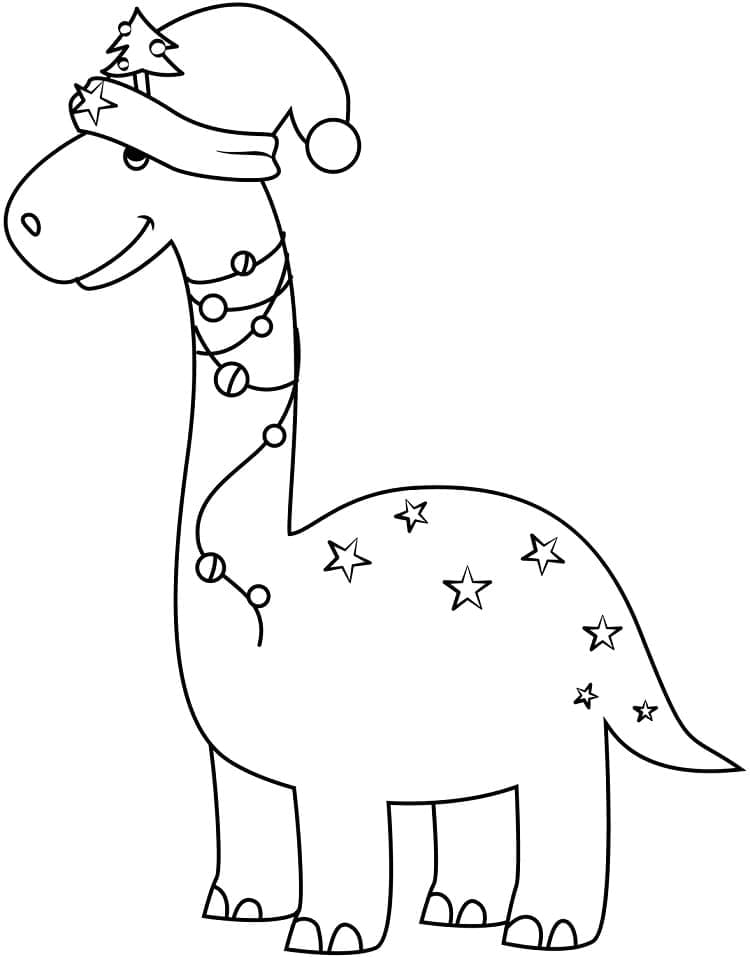 Cute Christmas Dinosaur coloring page