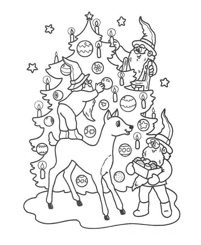 Cute Christmas Elves coloring page