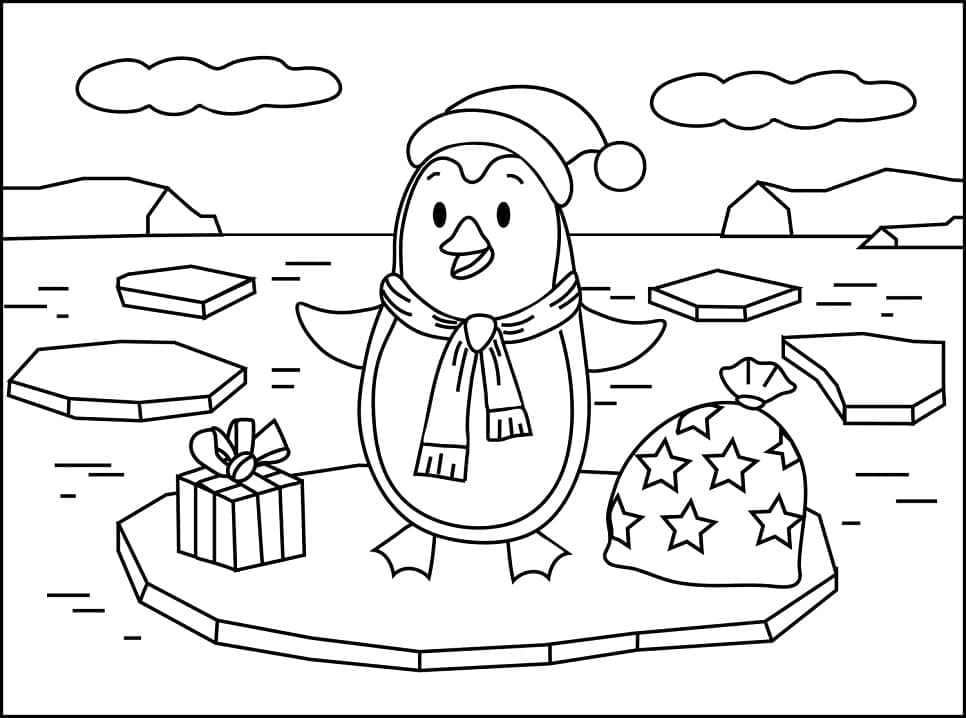 Cute Christmas Penguin coloring page