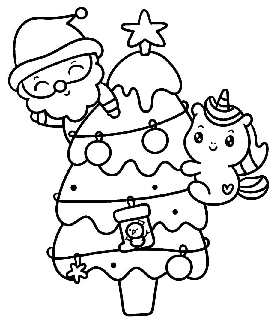 Cute Christmas Santa And Unicorn Coloring Page Download Print Or