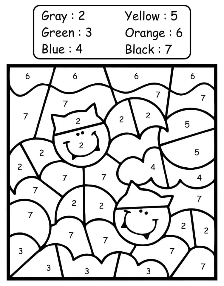 Cute Halloween Bats Color by Number coloring page