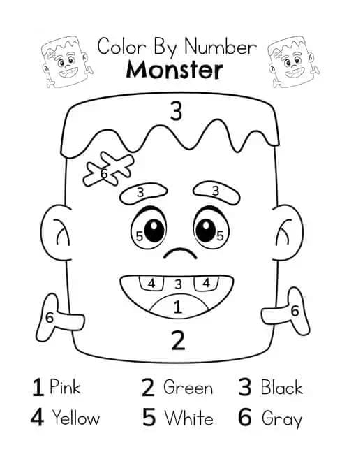 Cute Halloween Frankenstein Color by Number coloring page