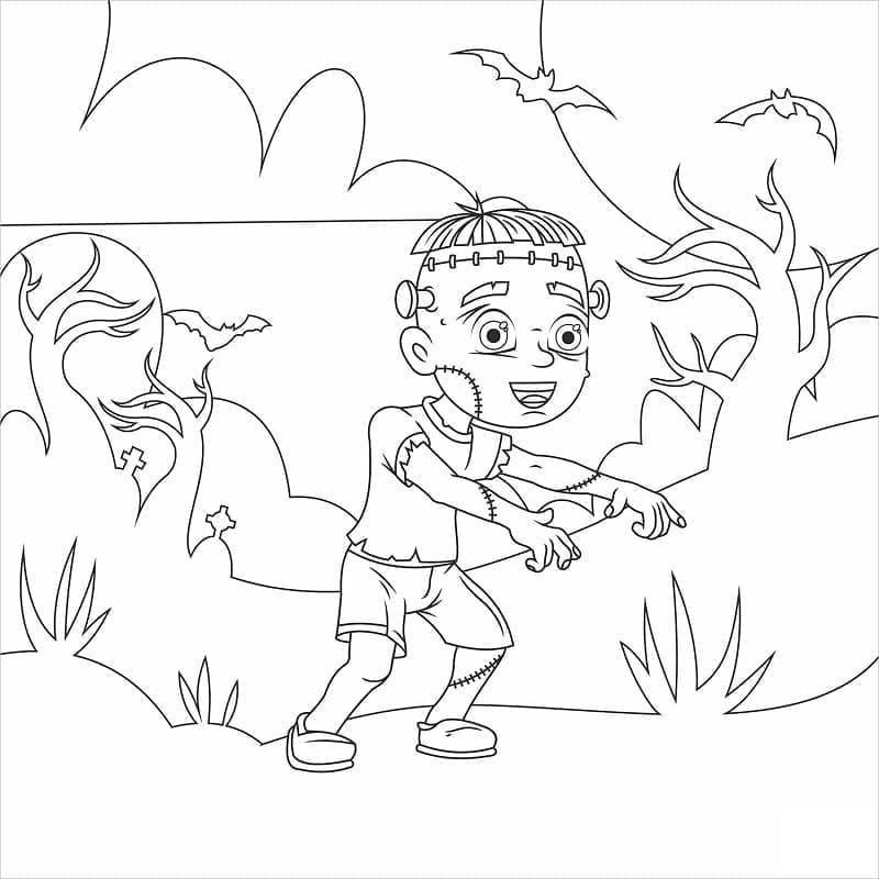 Cute Halloween Frankenstein coloring page