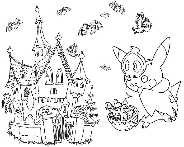 Cute Halloween Pokemon Pikachu coloring page