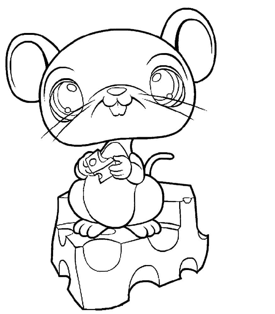 Cute Mouse with Cheese coloring page