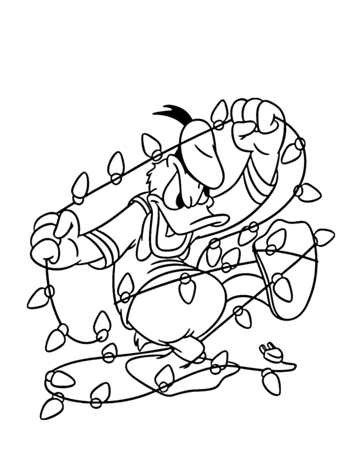 Donald Duck and Christmas Lights coloring page