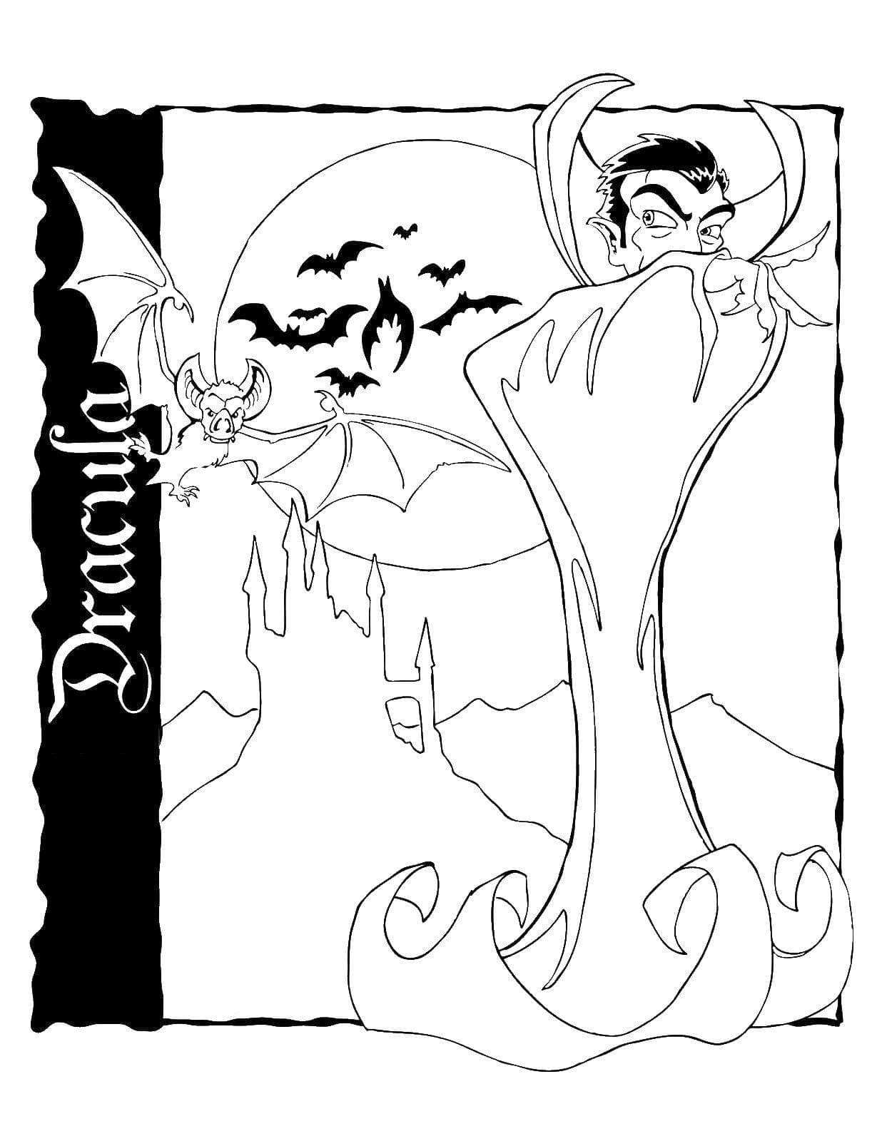 Dracula and Bats coloring page