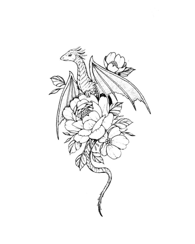 Dragon and Flowers Tattoo coloring page - Download, Print or Color ...