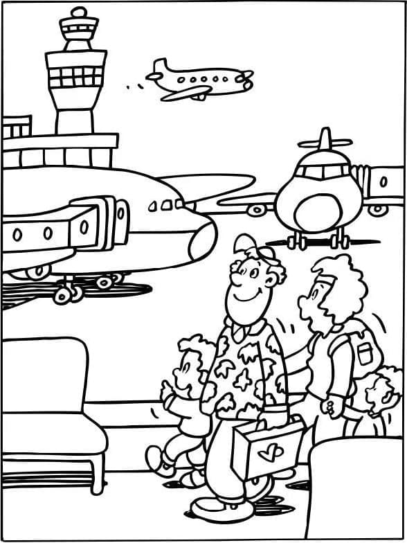 Family At The Airport coloring page