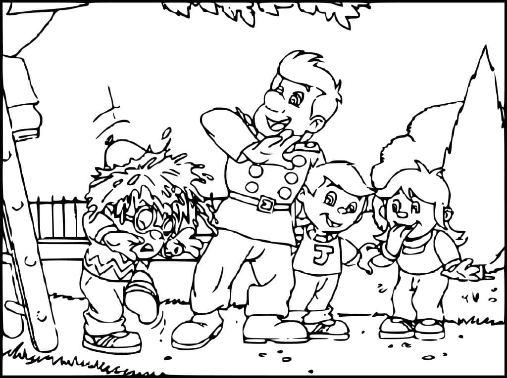 Fireman Sam and Kids coloring page