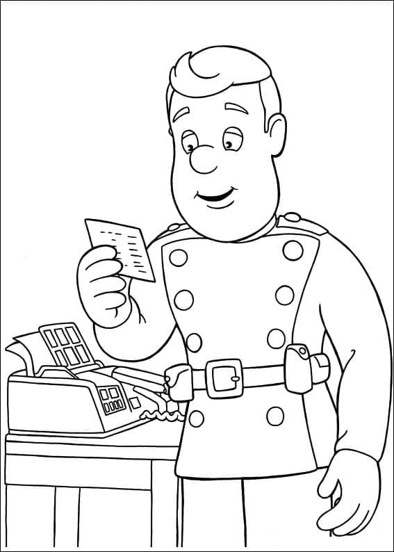 Fireman Sam with A Note coloring page