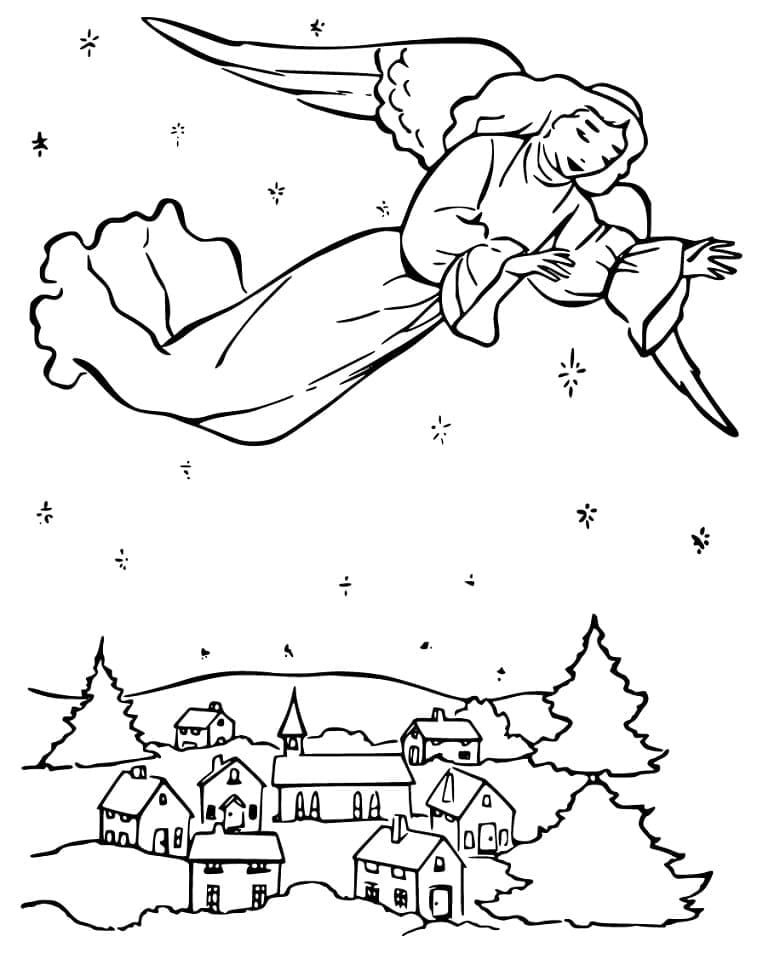 Flying Christmas Angel coloring page