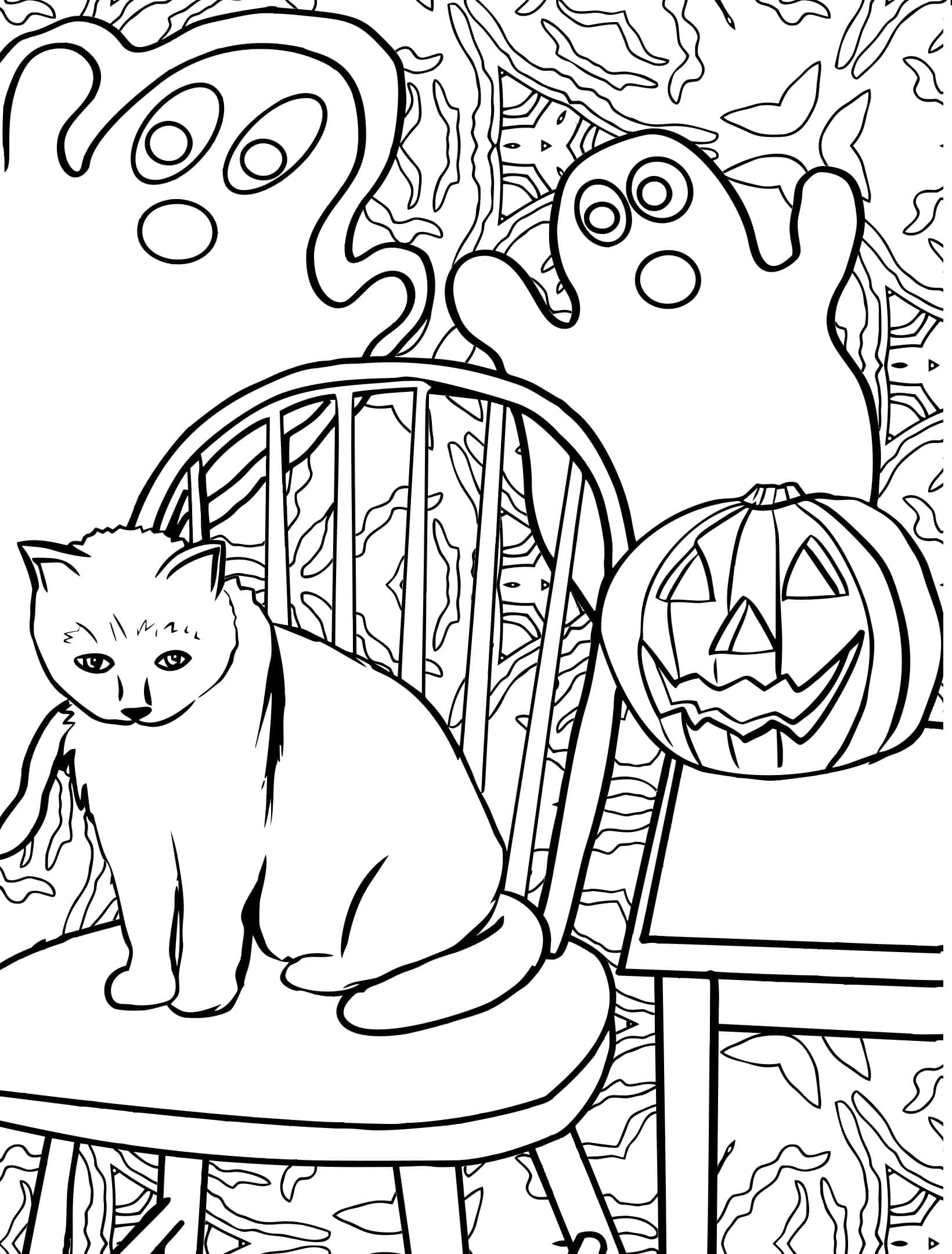 Halloween Cat and Ghosts