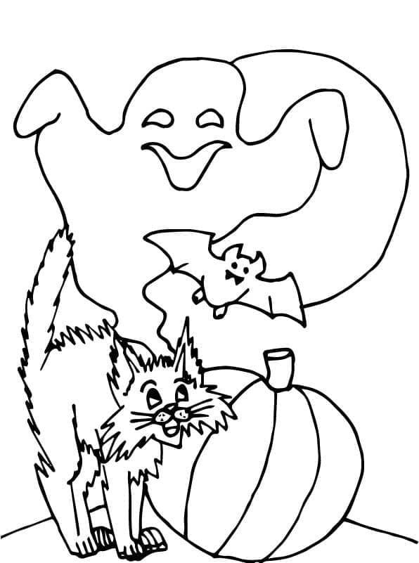 Halloween Cat, Ghost and Bat