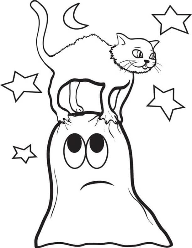 Halloween Cat with Ghost coloring page - Download, Print or Color ...