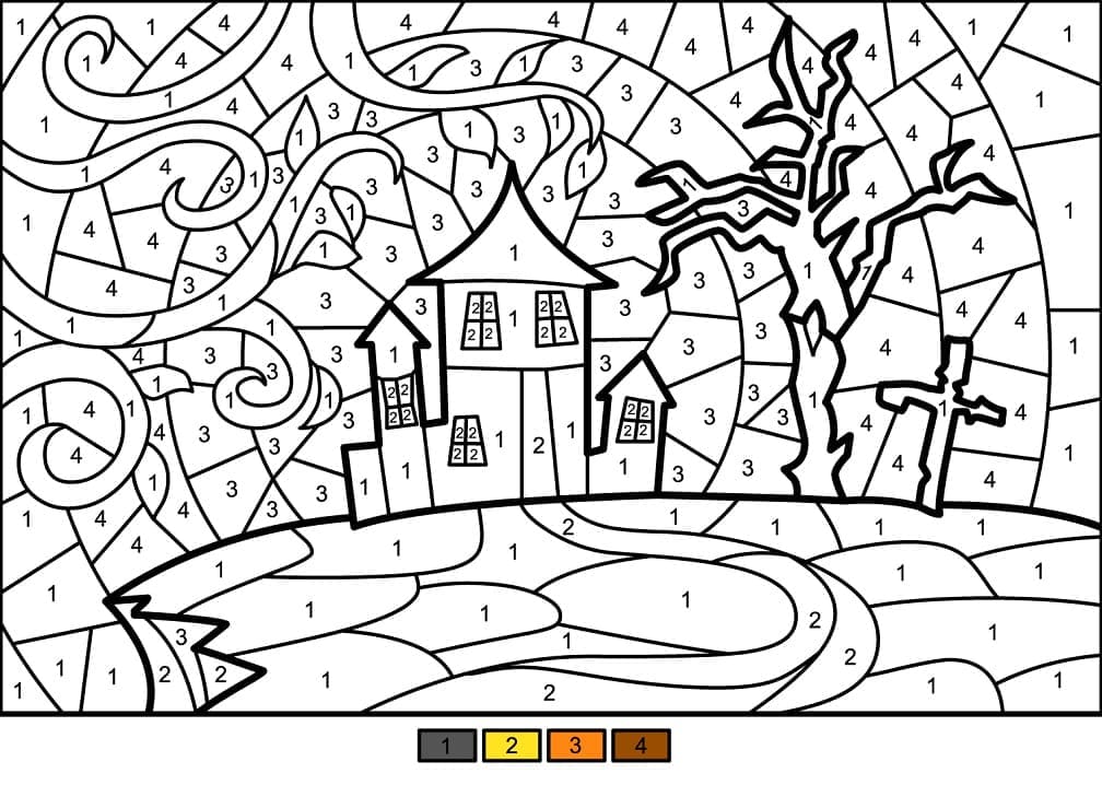 Halloween Haunted House Color by Number Sheet coloring page - Download ...