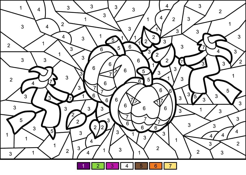 Halloween Pumpkins Color by Number coloring page