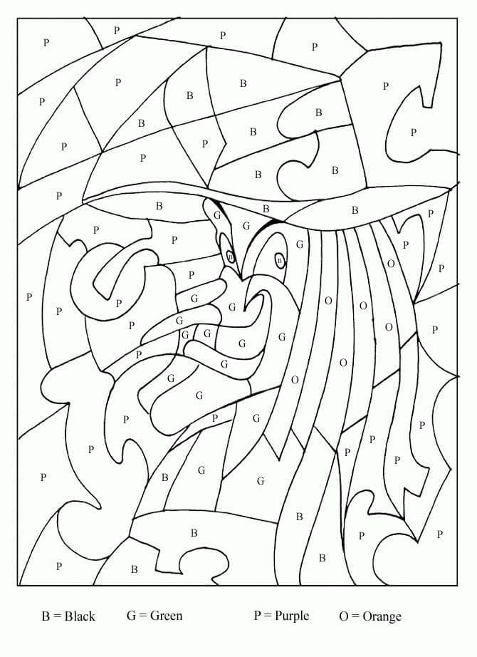 Halloween Witch Color by Number Sheet coloring page