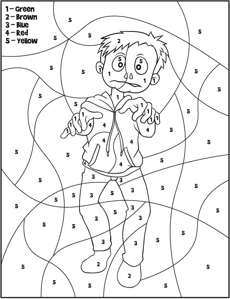 Halloween Zombie Color by Number coloring page