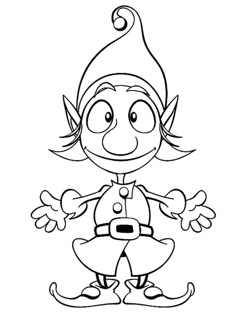 Happy Christmas Elf coloring page