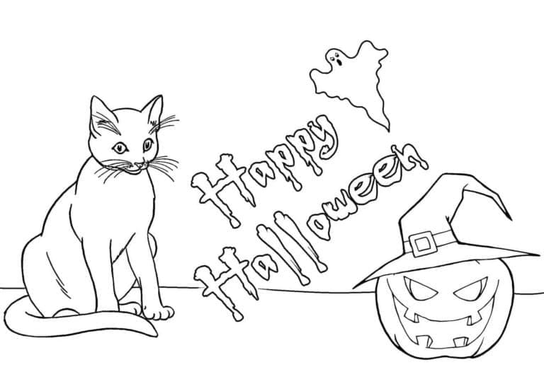 Happy Halloween Cat coloring page