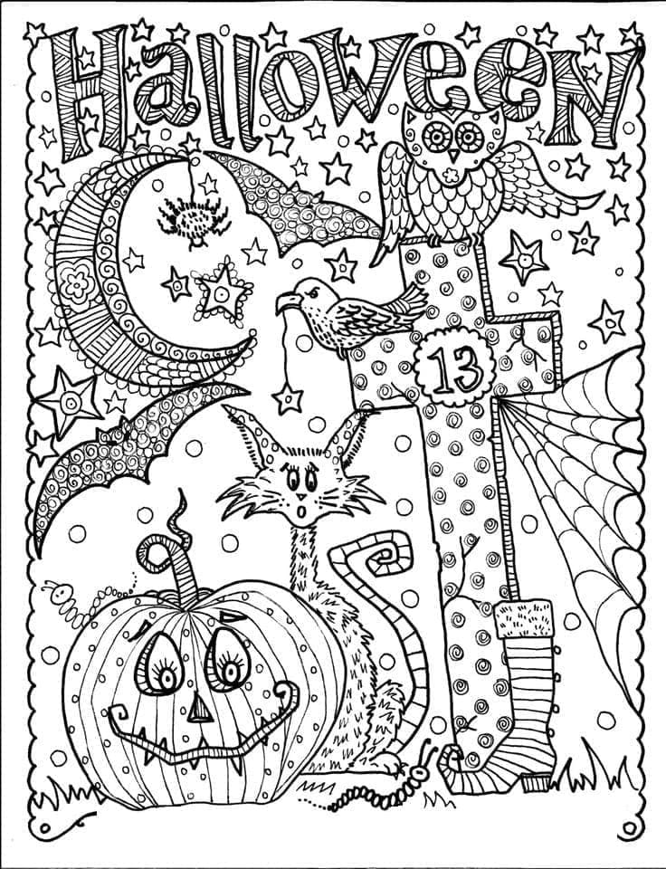 Happy Halloween for Adults coloring page