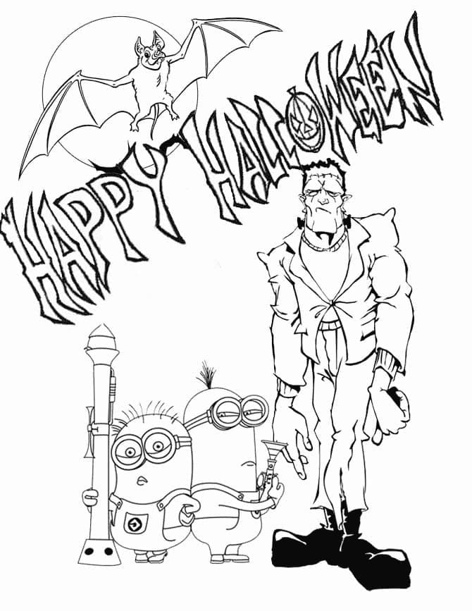 Happy Halloween Frankenstein coloring page