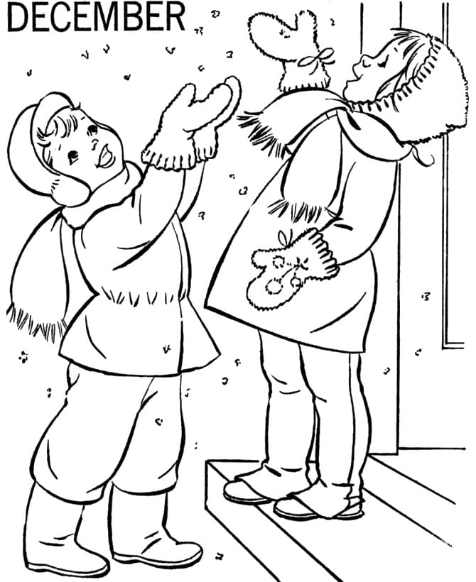 Kids and December coloring page