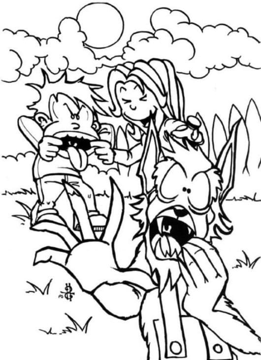 Kids and Werewolf coloring page