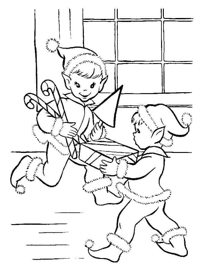 Little Christmas Elves coloring page