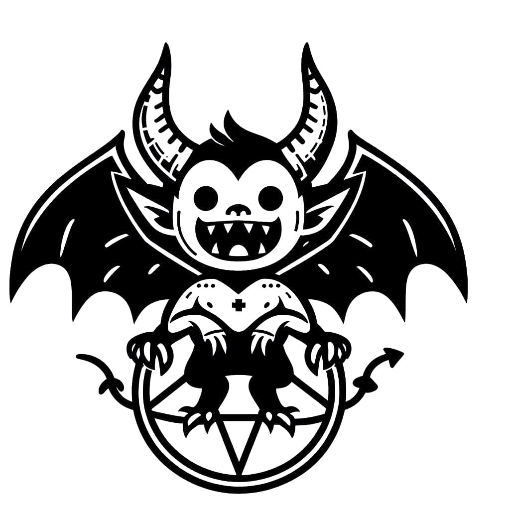 little demon coloring page in black and white