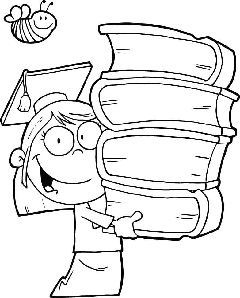 Little Girl is Carrying Books coloring page