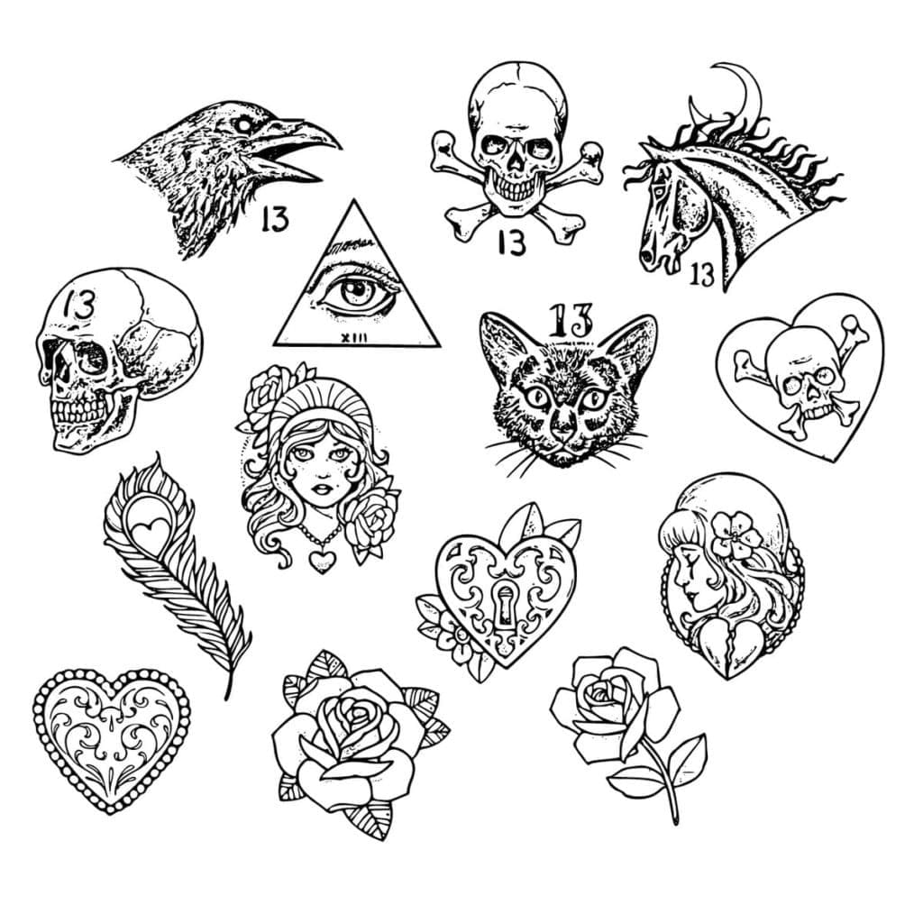 Many Tattoos coloring page Download, Print or Color Online for Free