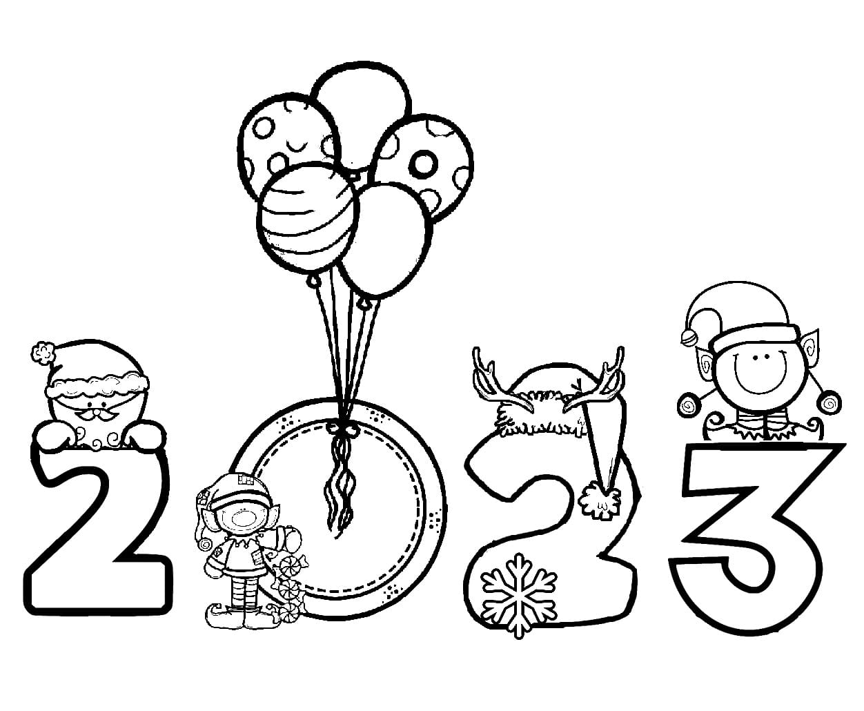 Merry Christmas 2023 with Elves coloring page Download, Print or