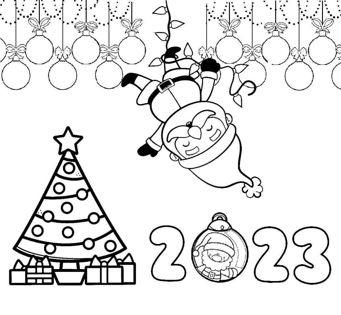 Merry Christmas 2023 with Santa Claus coloring page