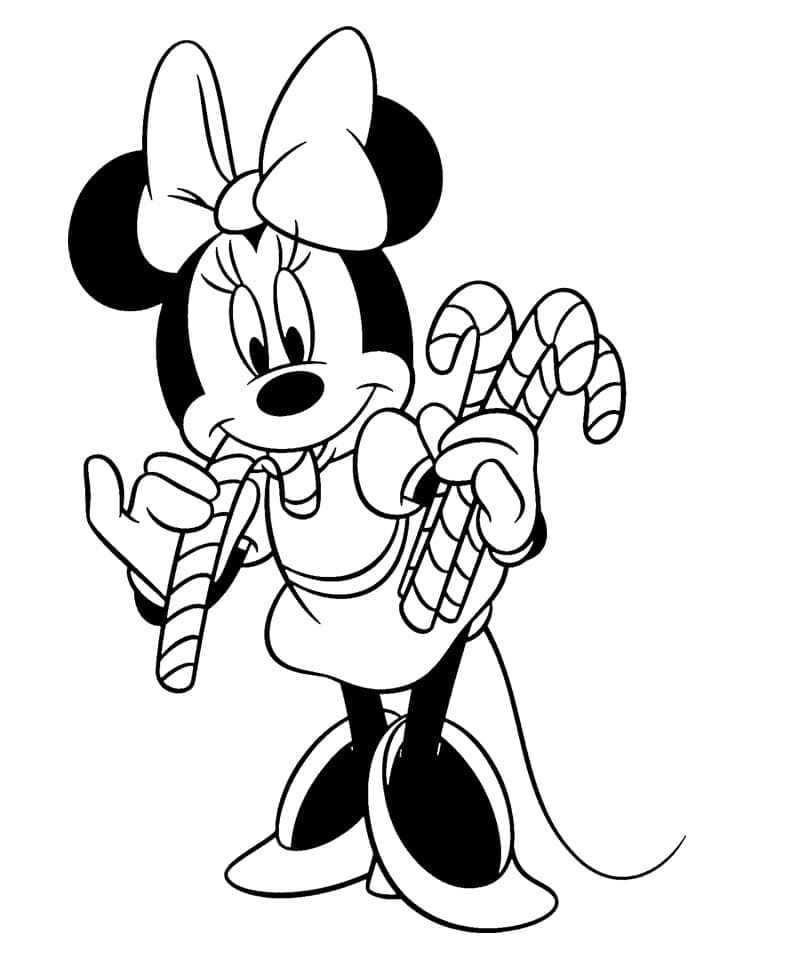 Minnie Mouse with Candy Canes coloring page