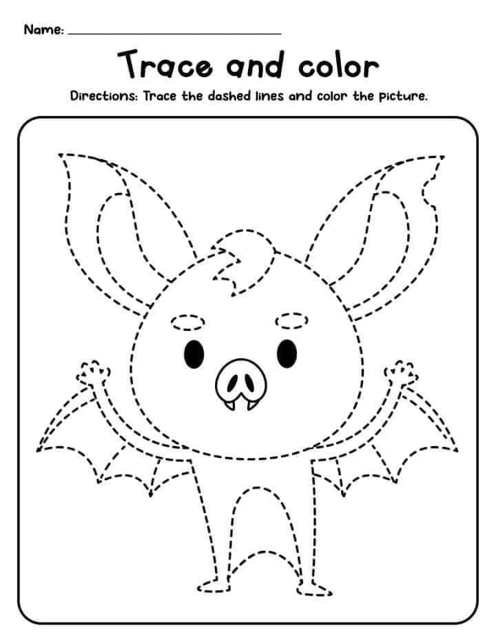 Pig Bat Halloween Tracing coloring page