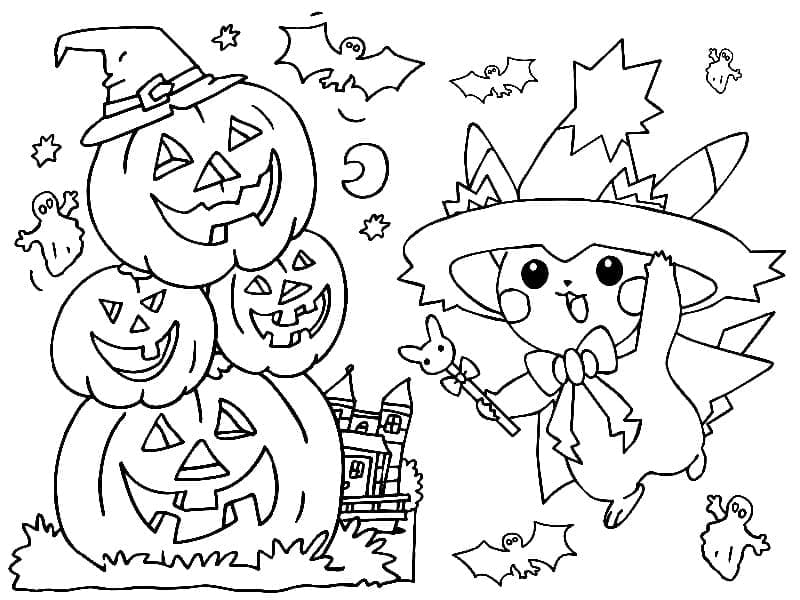 Pikachu Pokemon Halloween coloring page