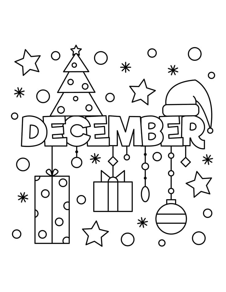 Print December Christmas coloring page