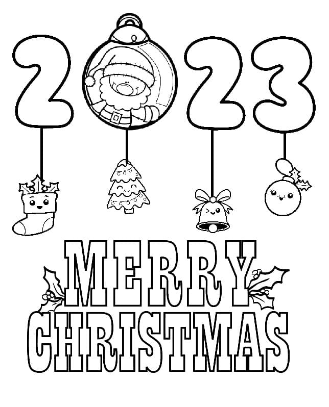 Printable Merry Christmas 2023 coloring page