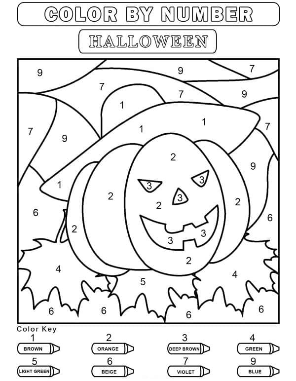 Pumpkin Halloween Color by Number coloring page