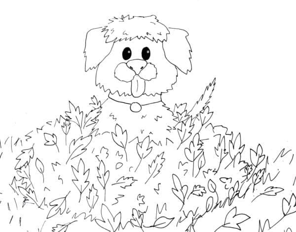 Puppy and Autumn Leaves coloring page